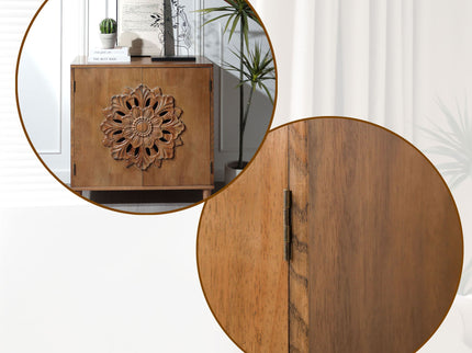 2 Door Accent Storage Cabinet With Floral Design, Sideboard For Living Room - Dark Brown