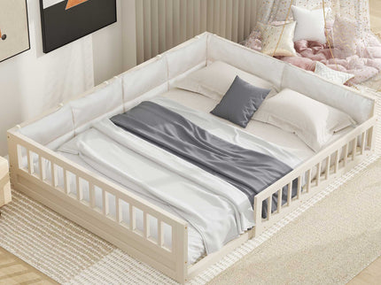 Upholstered Platform Bed With Guardrail And Pillow