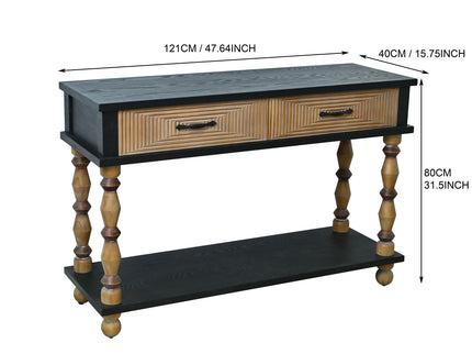 Accent Carved Console Table With Open Shelf And 2 Drawers Living Room - Black / Natural Wood Wash