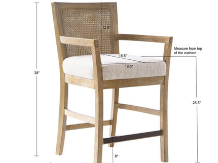 Cane Back Counter Stool With Upholstered Seat - Cream / Reclaimed Natural