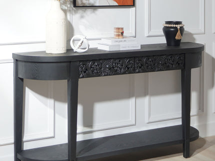 Carved Console Table With Storage Shelf For Living Room - Black