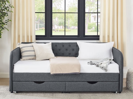 Daybed With Trundle And Storage Drawers, Flat Arms With Pocket