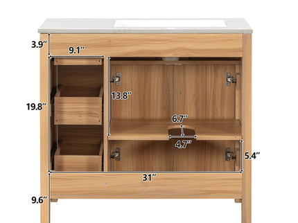 Bathroom Vanity, 2 Soft Close Doors, 3 Soft Close Drawers, Adjustable Shelf - Wood