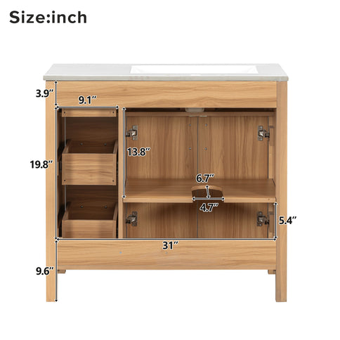 Bathroom Vanity, 2 Soft Close Doors, 3 Soft Close Drawers, Adjustable Shelf - Wood