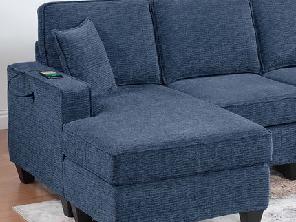 Sectional Set With USB Port Right Arm Chaise, Armless Loveseat, Left Arm Chaise, 3 Piece, Includes Matching Pillows - Dark Blue