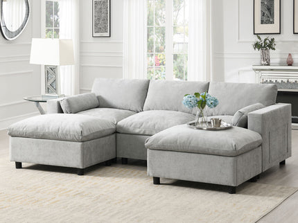 Modular Sectional With Storage Pockets, 5 Seat U Shaped Couch Set With Pillows, Free Combination Modern Cloud Sofa With 2 Movable Ottoman