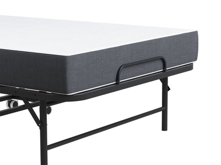 Twin Adjustable Headboard Folding Bed With Memory Foam Mattress, Heavy-Duty Frame Cot For Tall People, Portable Guest On Wheels - Black
