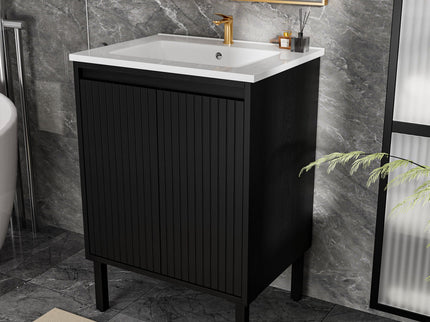 Bathroom Vanity With Ceramic Sink, Floor-Standing Design, Soft-Closing Drawers