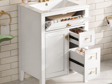 Bathroom Vanity With Sink, 3 Drawers & Cabinet With 2 Tier Door Storage Rack, Soft Close Doors & Drawers