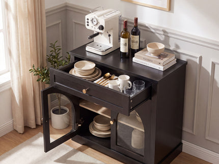 Sideboard Cabinet With 1 Drawer And 2 Arched Doors With Adjustable Shelves For Entryway - Black