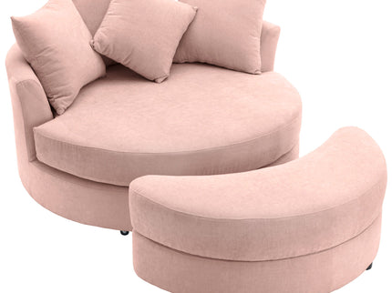 360° Swivel Accent Barrel Chair With Storage Ottoman & 4 Pillows, Modern Leisure Chair Round Accent For Living Room