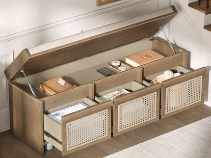 Entryway Shoe Bench With Drawers & Button Tufted Cushion