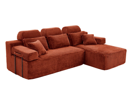 Sectional Sleeper Sofa & Storage Pockets, Modular Couch With Throw Pillows For Living Room