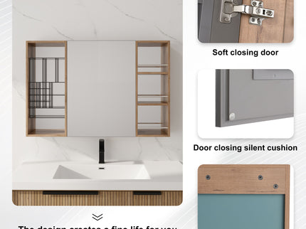 Wall Mounted Bathroom Mirror Cabinet With Adjustable Shelves Storage Cabinet - Imitative Oak