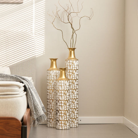 Floor Vases Large Vases Decorative High Vases (Set of 3) For Home Decor Vintage Large Vases Representing Twigs, Twigs Dried Flowers Living Room Antique Worn Vases - Antique White