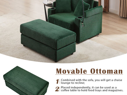 Modern Style Loveseat Sofa Sectional Sofa Couch With Storage Space, A Movable Ottoman, Two USB Ports, Two Cup Holders, A Phone Holder For Living Room