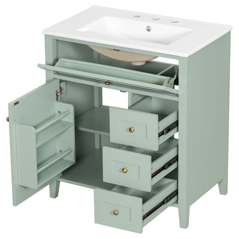 Bathroom Vanity With Sink, 3 Drawers And Adjustable Shelf