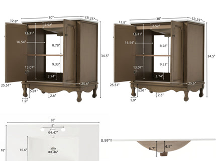 Vintage Double Sink Bathroom Vanity Set With Ceramic Sinks