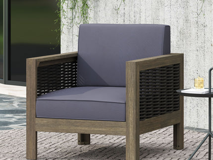 Outdoor Acacia Wood Club Chair With Wicker Accents