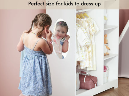 Dress Up Storage With Mirror And Hooks, Clothes Rack With Hanging Rod, 3 Side Hooks, Open Shelves, Top Shelf Organizer - White