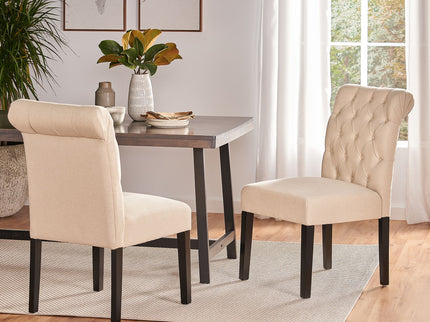 Dining Rolltop Chairs (Set of 2), Upholstered Armless Chair With Wood Leg - Ivory