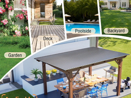 13 X 10 Ft Gazebo With Roof, Spacious Outdoor Patio Shade Structure For Backyard & Garden - Brown