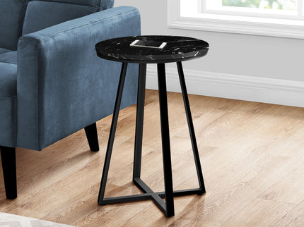Accent Table, Side, Round Marble Look Contemporary & Modern - Black