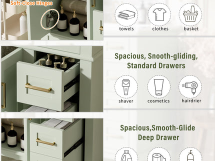 Modern Bathroom Vanity With Ceramic Sink, Soft Close Storage Cabinet