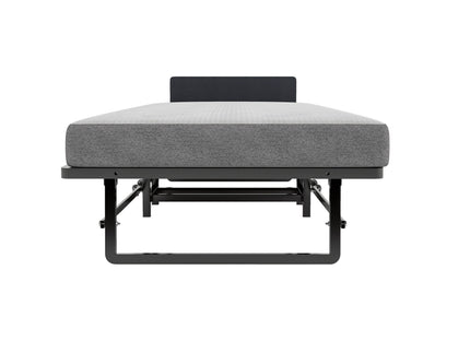 Modern Metal Folding Bed Frame With Foam Mattress, Easy Storage & Mobility - Black