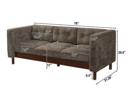 3 Seater Sofa With Square Arms, Tufted Pillow Back For Living Room