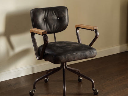 Hallie - Top Grain Leather Office Chair - Vintage Black