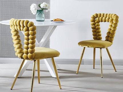 Modern Chair With Iron Tube Legs, Soft Cushions And Comfortable Backrest, Suitable For Dining Room, Living Room, Cafe, Hairball Back
