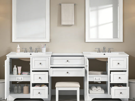 Double Sink Bathroom Vanity With Countertop, 2 Ceramic Sinks, 6 Drawers, Soft Close Design