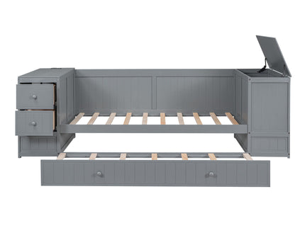 Daybed With Storage Arms, Trundle And Charging Station