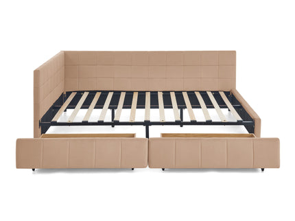 Mid-Century Storage Upholstered Tufted Bed Frame With Backrest And Armrests