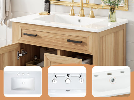 Bathroom Vanity With Sink, 2 Soft Close Drawers, 1 Soft Close Door, Adjustable Shelf