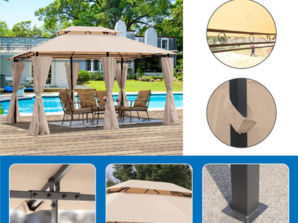 Outdoor Patio Gazebo Tent With Ventilated Double Roof And Sidewall