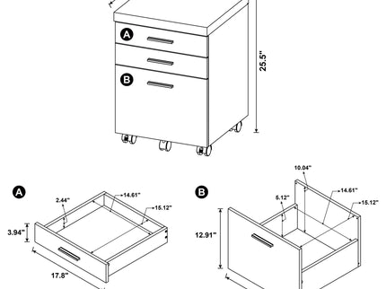 3 Drawer File Cabinetб Compact Office Storage For Home - Brown