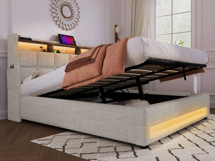Upholstered Platform Bed With A Hydraulic Storage System, LED And USB Charging (Without Mattress)
