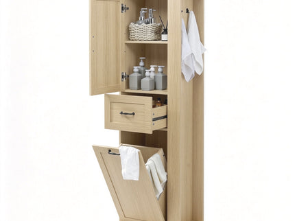Modern Tall Storage Cabinet With Tilt-Out Compartment, Adjustable Shelves