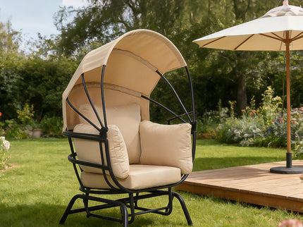 Egg Chair With Cushion And Retractable Canopy - Black / Taupe
