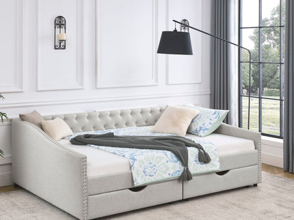 Upholstered Tufted Daybed With Drawers, Waved Arms