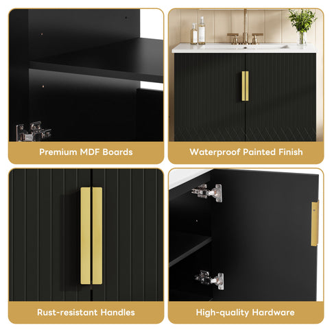 Bathroom Vanity With Sink, Rectangular Storage Cabinet With 2 Soft Closing Doors