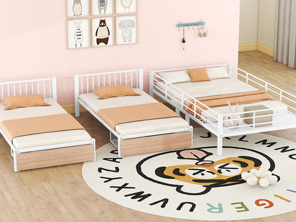 Triple Bunk Bed With Drawers, Multi-Functional Frame With Desks And Shelves In The Middle