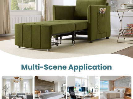 Upholstered Convertible Sleeper Sofa With 5 Position Backrest, Side Pockets, Storage