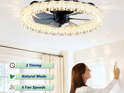 LED Light Source And Remote Control, 3000 - 6500K Dimmable Flush Mount LED Fan Light, 6 Speeds, Quiet DC Motor - Matte Black
