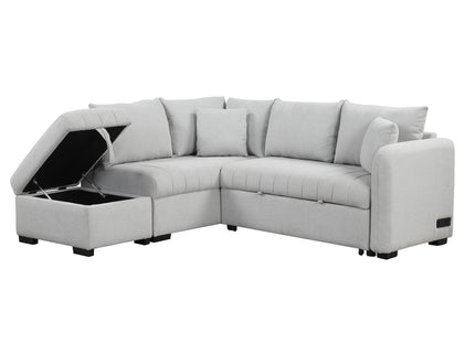 L-Shaped Sectional Pull Out Sofa Bed Sleeper Sofa With Two USB Ports, Two Power Sockets And A Movable Storage Ottoman