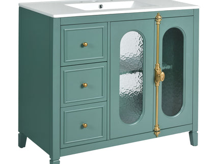 Bathroom Vanity With 3 Drawers And 2 Soft Close Doors Cabinet - Lake Green