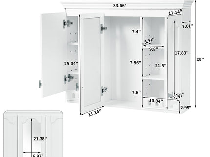 Wall Mount Mirror Cabinet With Adjustable Shelves, Soft Closing Hinges