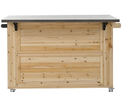Outdoor Kitchen Island With Stainless Steel Top, Ample Storage Space, Towel And Spice Racks And A Bottle Opener